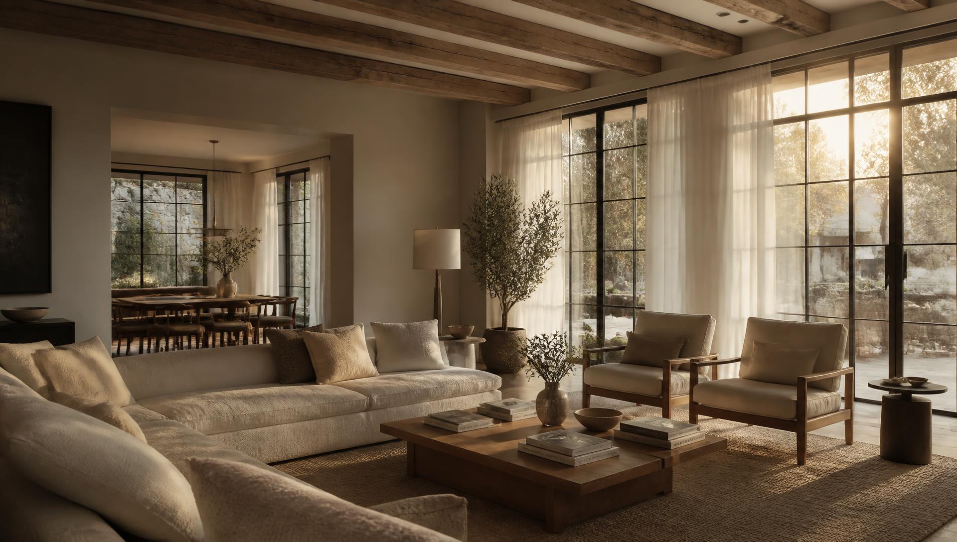 A calm, sunlit living room in a comfortable family home